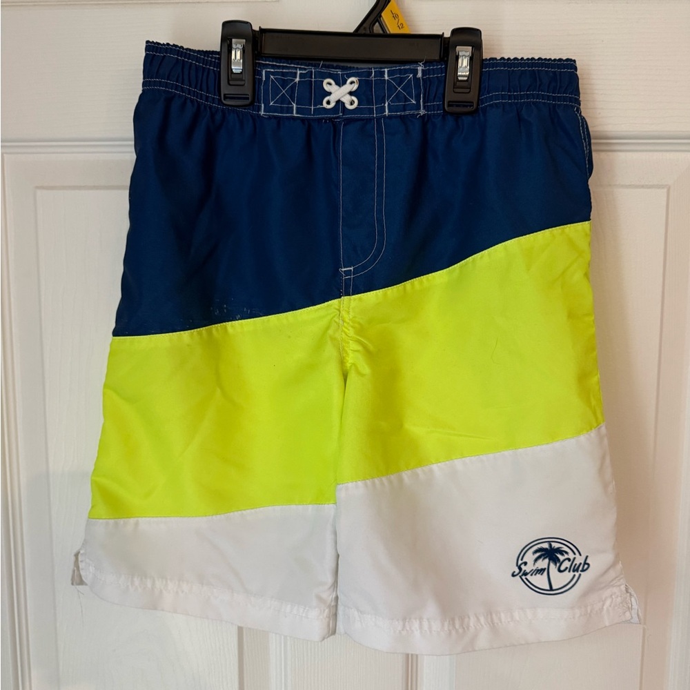Swim Club Colorblock Boys' Swim Trunks - Navy, Neon Yellow, White